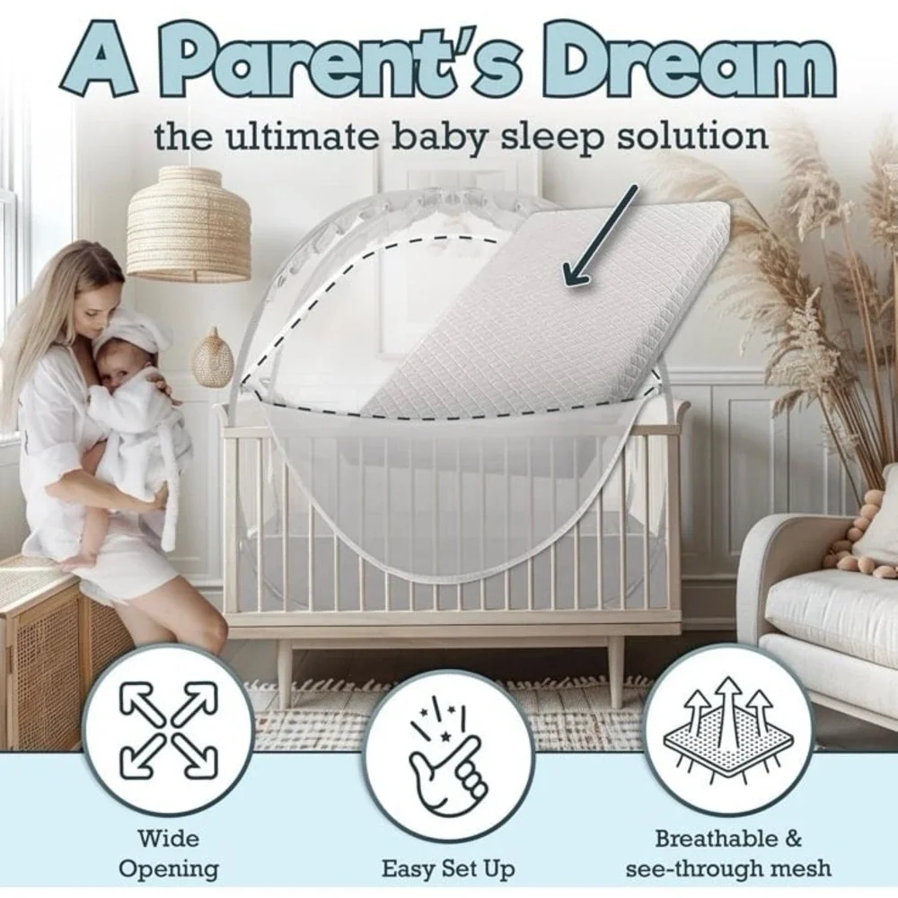 Baby Crib Tent breathable mesh crib net sturdy frame strong zipper. NEW.